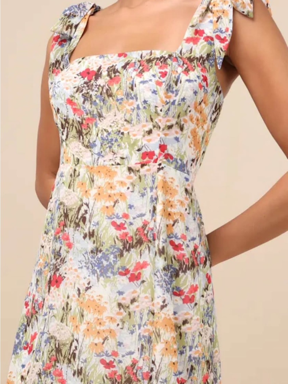 Lulu's summer Invite White Pastel Floral Tie-Shoulder Sun Dress Large - Picture 3 of 6